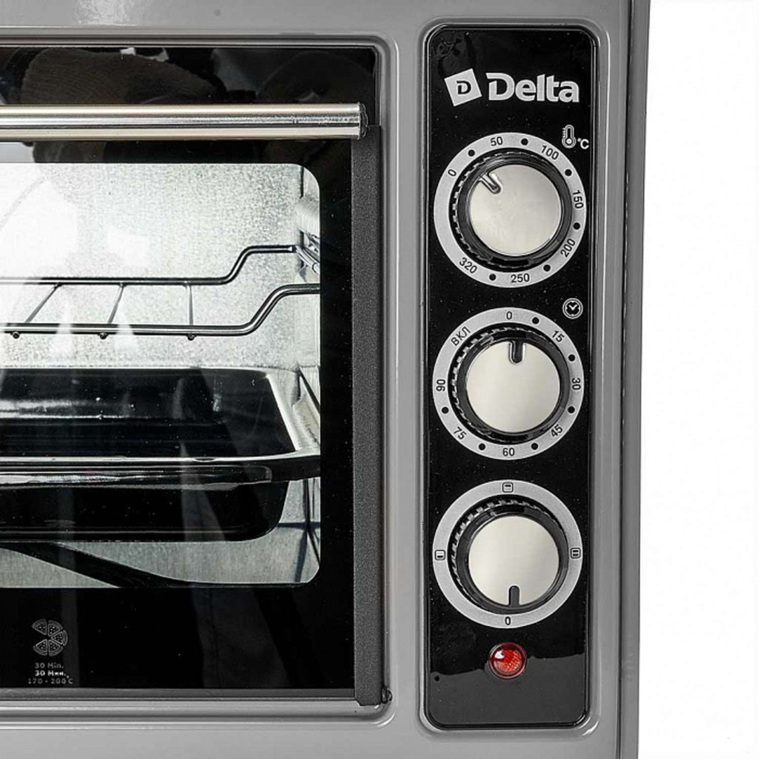 Мини-печь Delta D-0123 серая 1300 Вт 37 л 2 нагревательных элемента 1 противень решетка таймер - фото 2