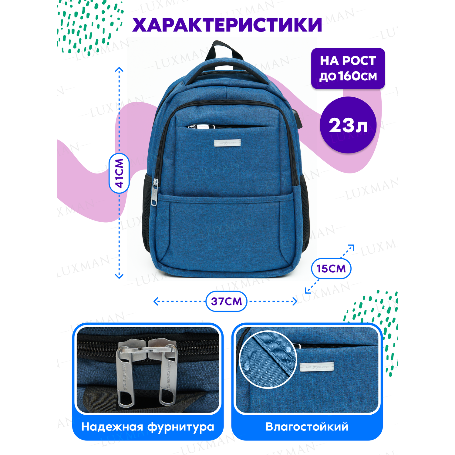 Рюкзак школьный ортопедический LUXMAN с табличкой Синий - фото 2