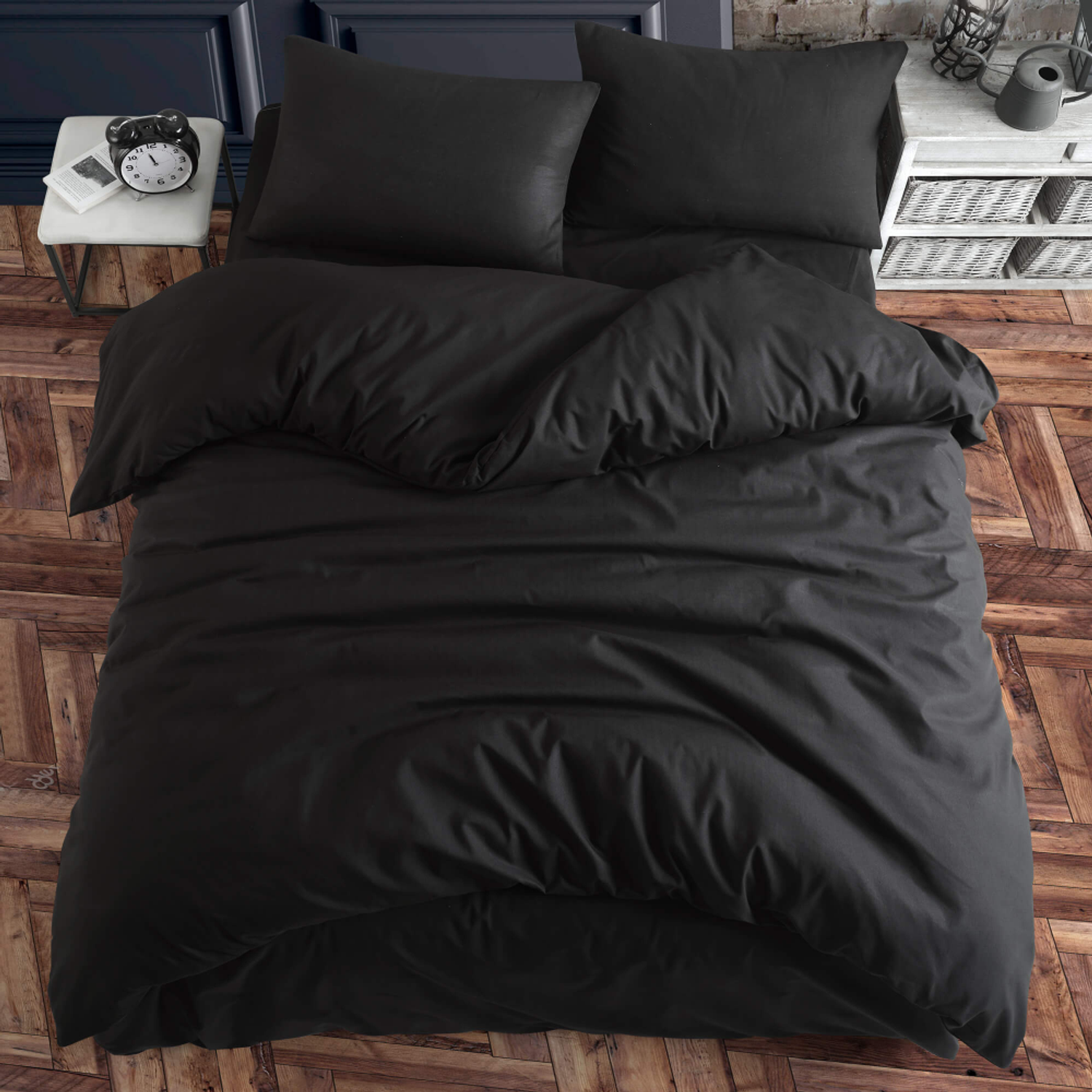 Комплект постельного белья ATLASPLUS размер ЕВРО ранфорс хлопок цвет черный - фото 2