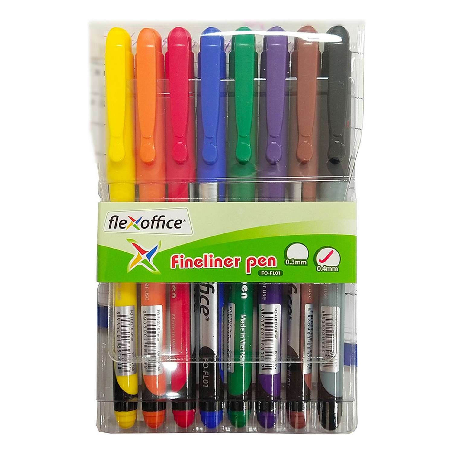 Ручки капилярные Flexoffice набор 8 штук 8 цветов ассорти 0.4мм - фото 1
