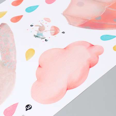 Наклейка Zabiaka пластик интерьерная цветная «Зайка на скейте с зонтиком» 30х90 см