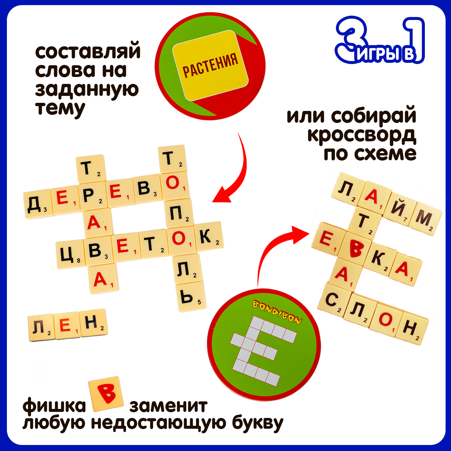 Развивающая настольная игра Bondibon бондислов эксперт 3в1 - фото 2