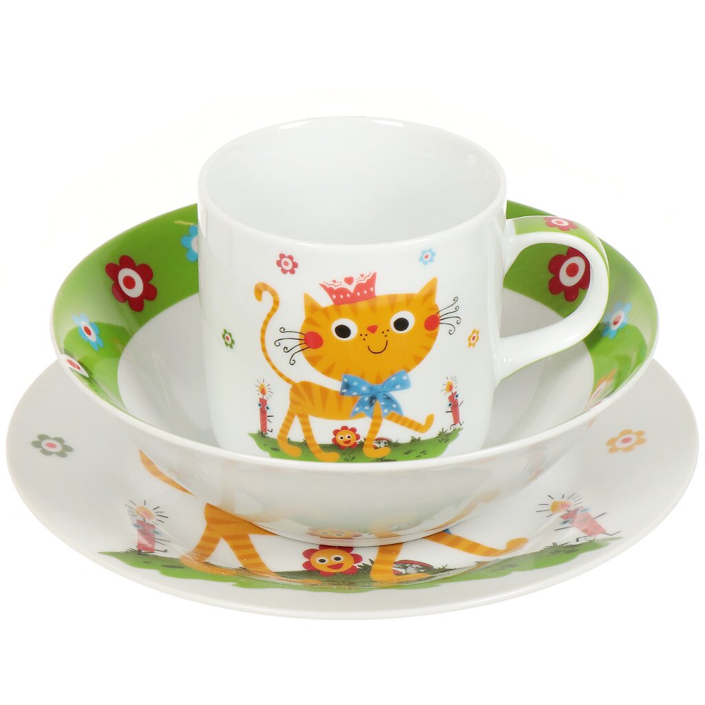 Набор детской посуды Daniks декорированный Ласковый котик 3 предмета керамика - фото 1