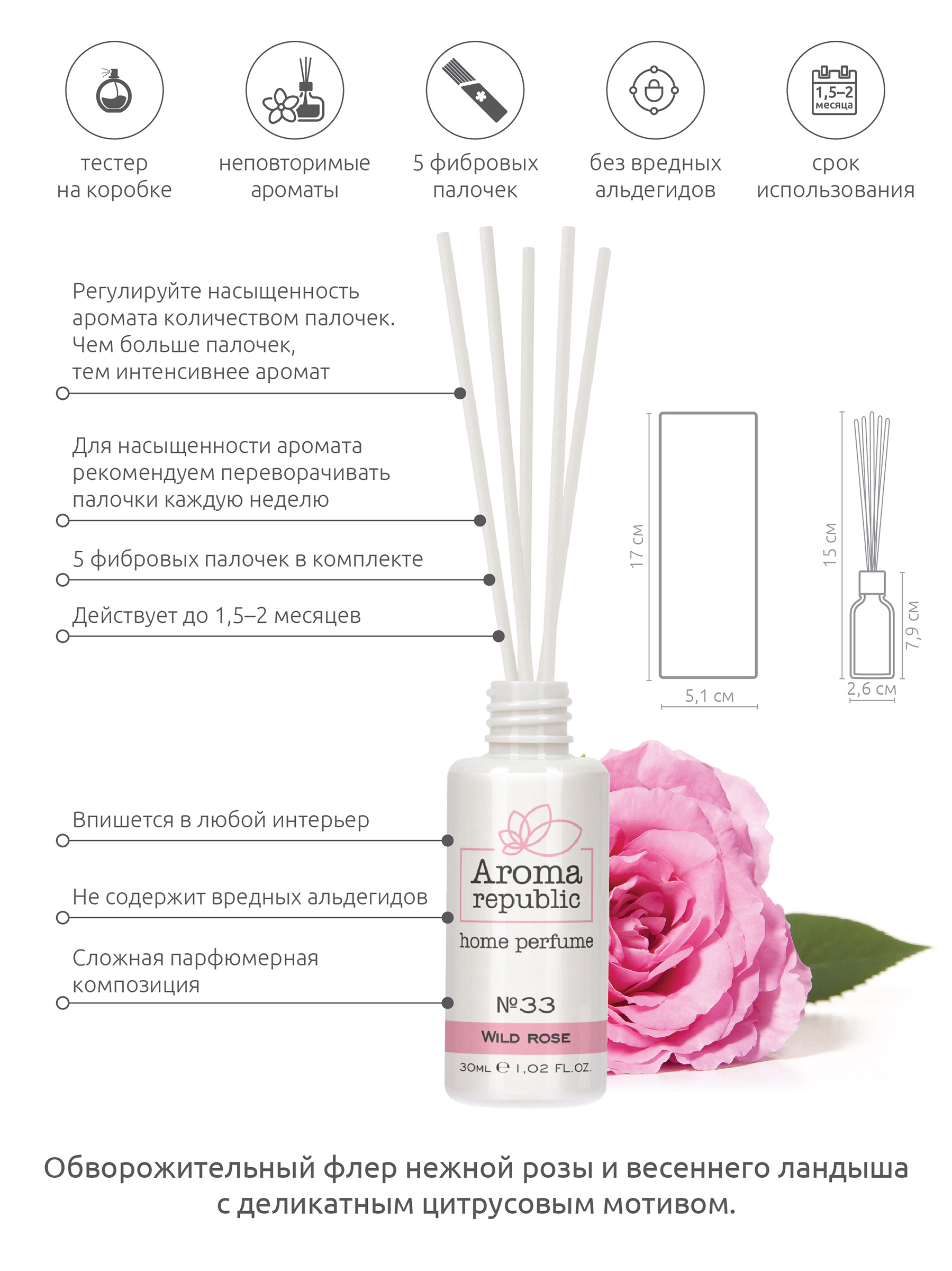 Ароматический диффузор Aroma Republic №33 Wild rose 30 мл - фото 3