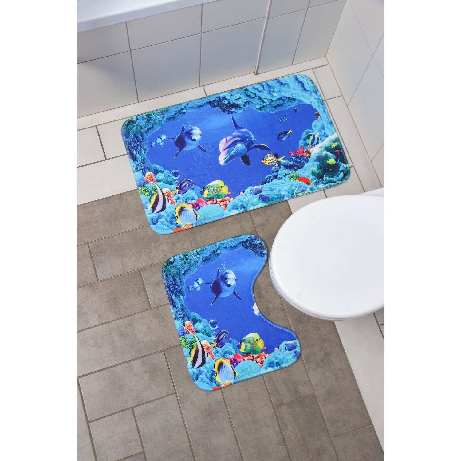 Набор ковриков Доляна для ванны и туалета «Морской мир» 2 шт: 40×50 50×80 см - фото 1