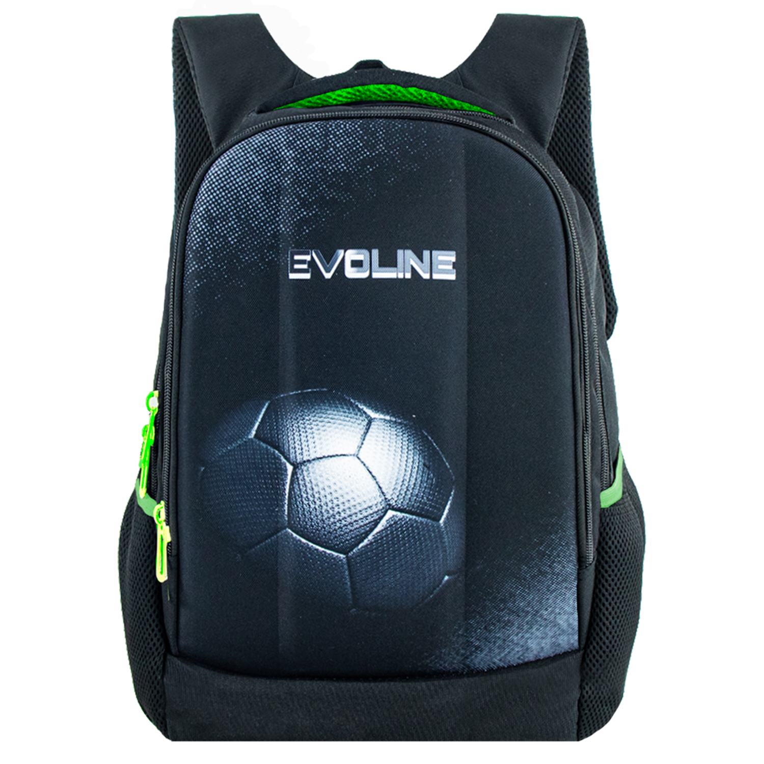 Рюкзак школьный Evoline Черный с мячом зеленые вставки EVO-DP-ball-green-41 - фото 1