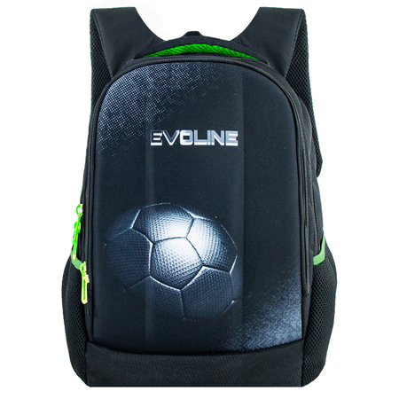 Рюкзак школьный Evoline Черный с мячом зеленые вставки EVO-DP-ball-green-41