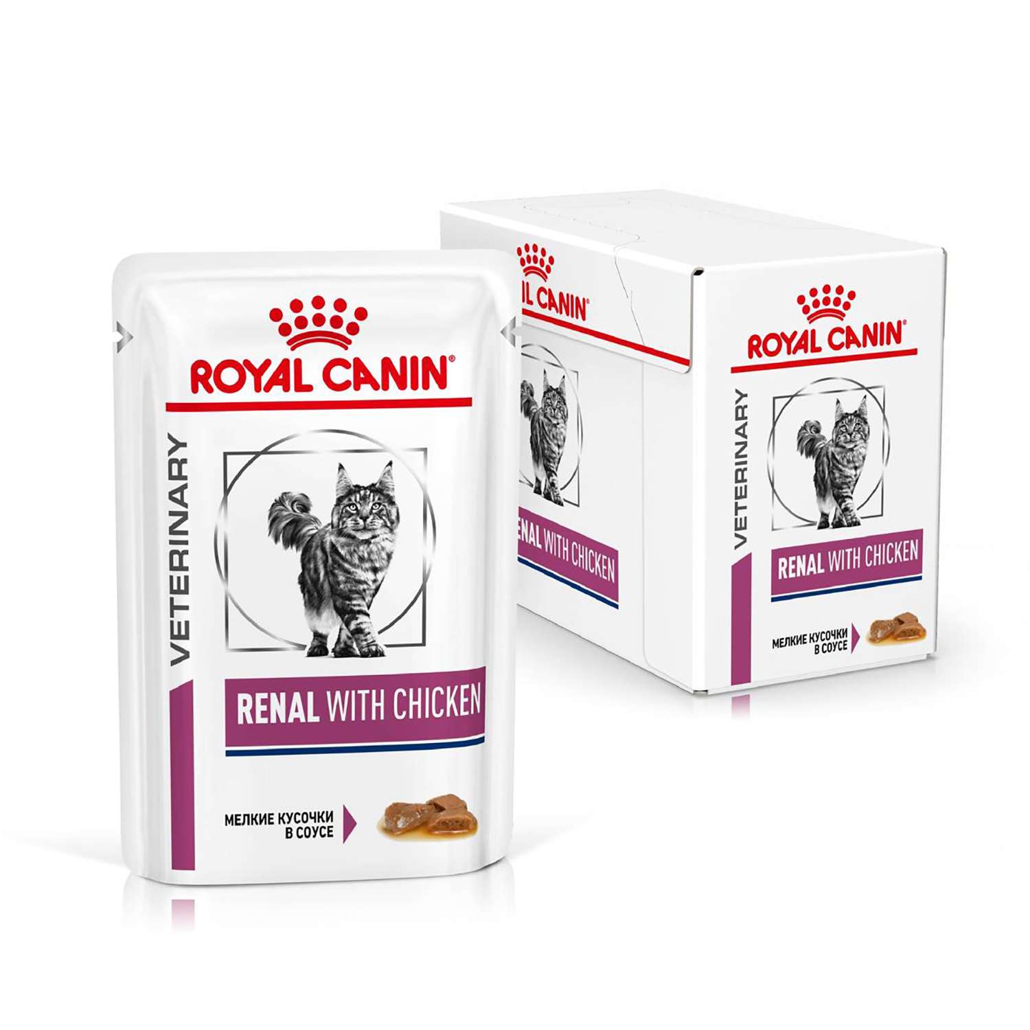 Корм для кошек ROYAL CANIN Veterinary Diet Renal Feline при лечении почек кусочки в соусе курица 85г - фото 2