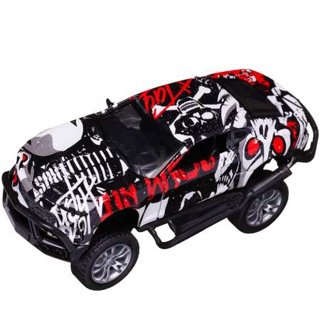Машинка Junfa Джип граффити металлический с открывающимися дверцами инерционный черный с белым и красным