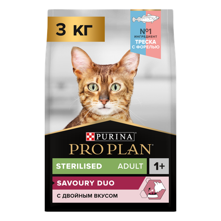 Корм для кошек PRO PLAN стерилизованных форель и треска 3кг