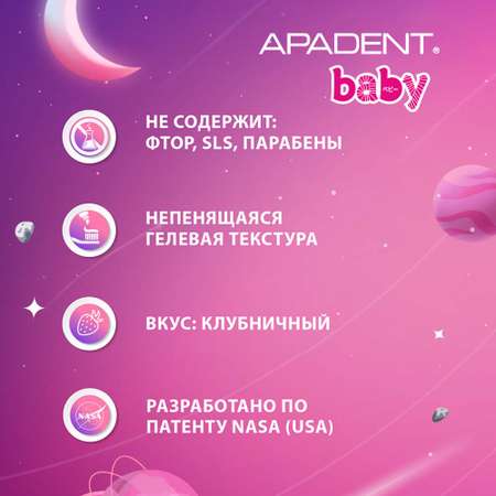 Детская зубная паста-гель Apadent Baby для молочных зубов малышей от 0 до 3 лет со вкусом клубники 55 г