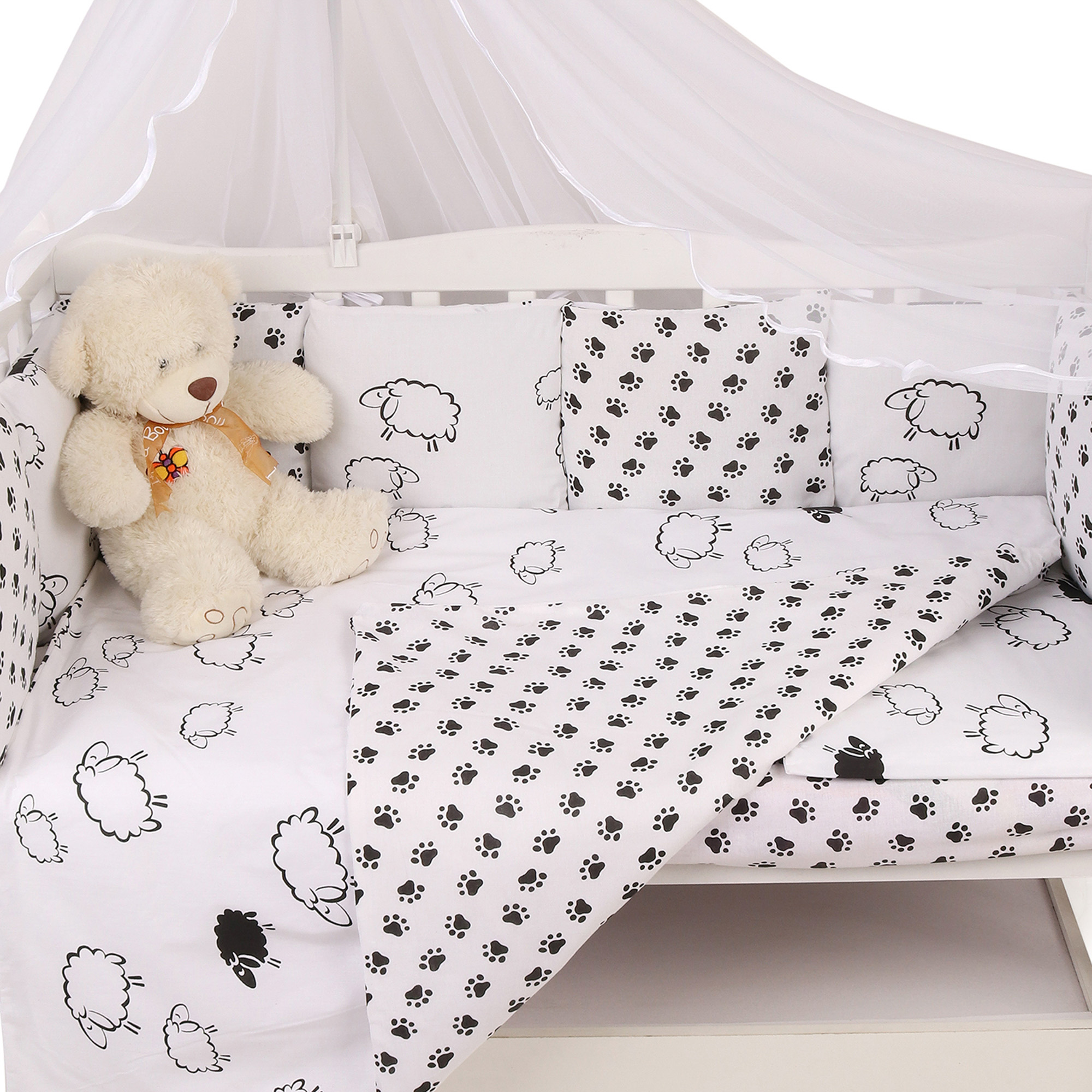 Бортик в кроватку AmaroBaby 12 предметов HOME ELITE белый черный - фото 7