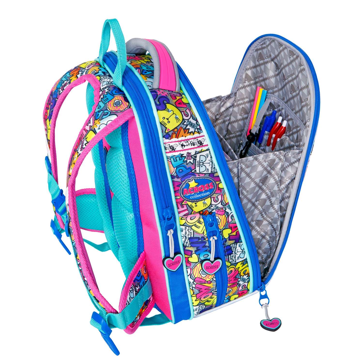 Рюкзак школьный ACROSS с наполнением: мешок для обуви пенал папка и брелок - фото 5