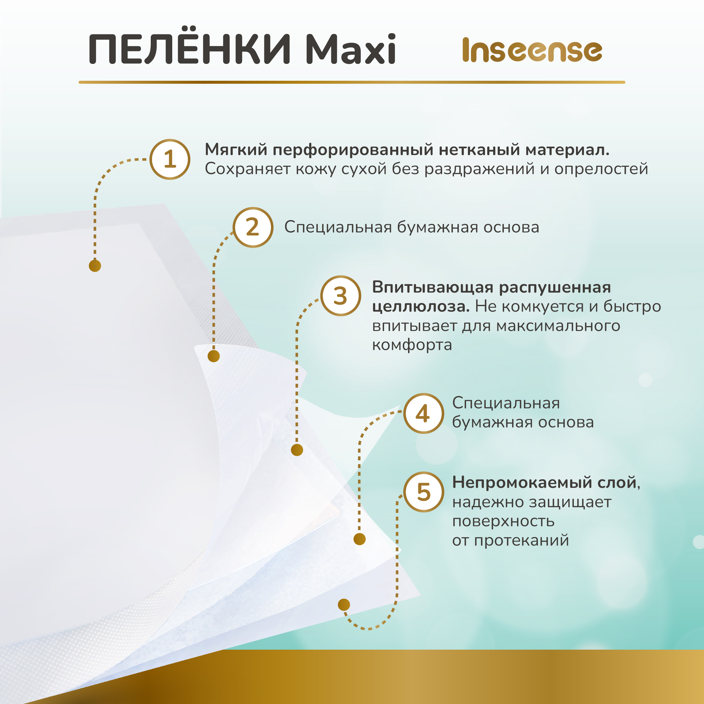 Пеленки одноразовые детские INSEENSE супервпитывающие Daily Comfort 60х90 см 2 уп. по 30 шт - фото 4