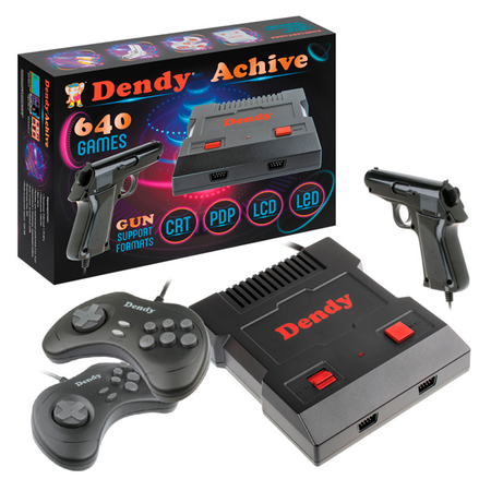 Игровая приставка Dendy Achive 640 игр и световой пистолет чёрная