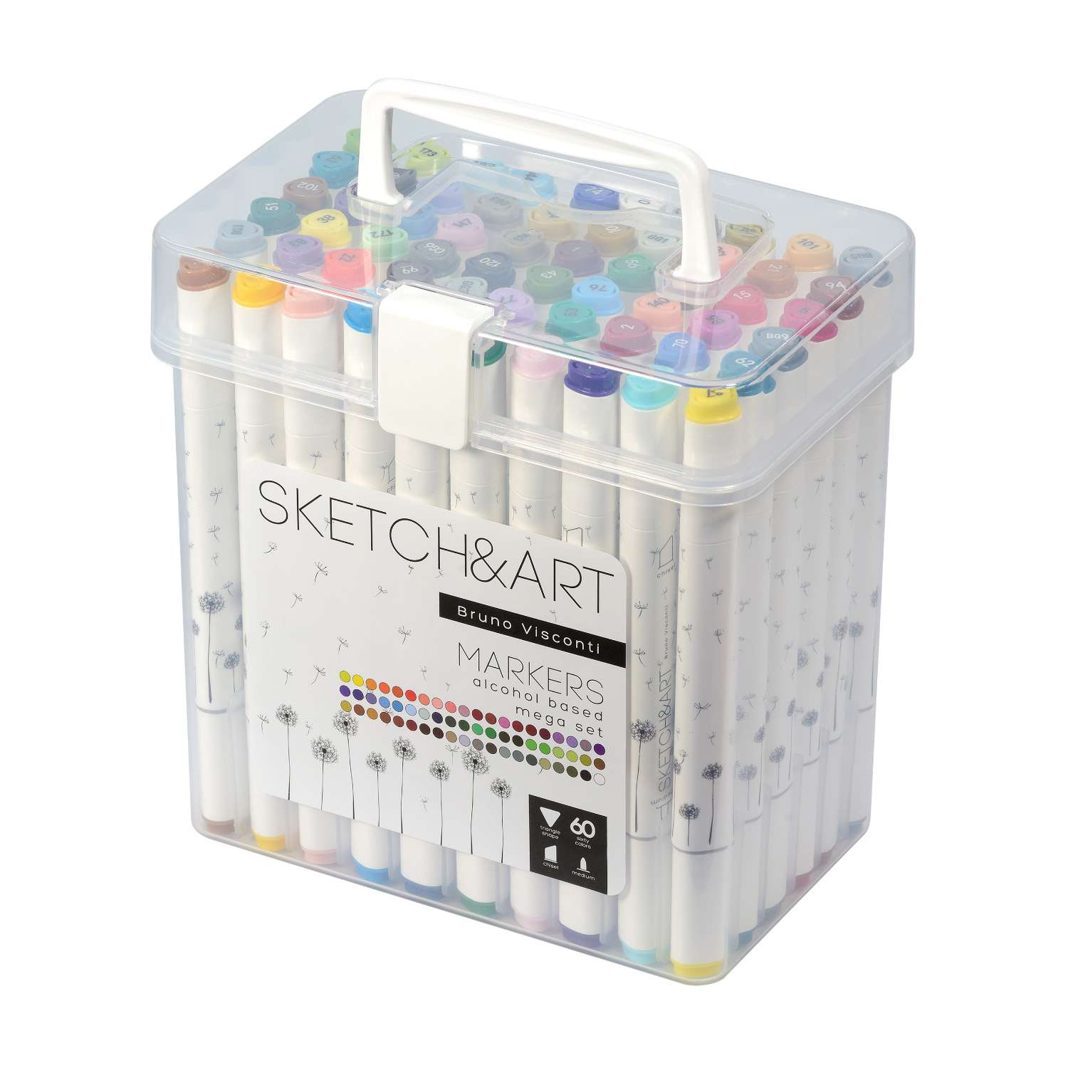 Набор скетч-маркеров Bruno Visconti Sketch Art двусторонние Мега 60 цветов в пластиковом пенале - фото 1
