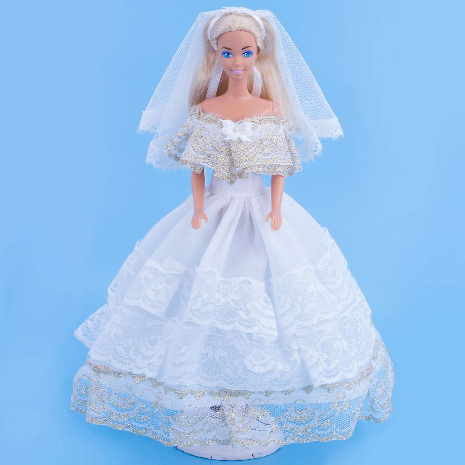 Одежда для кукол Модница 29 см Свадебное платье с фатой 1904 белый-золото 1904белый&amp;золото - фото 12