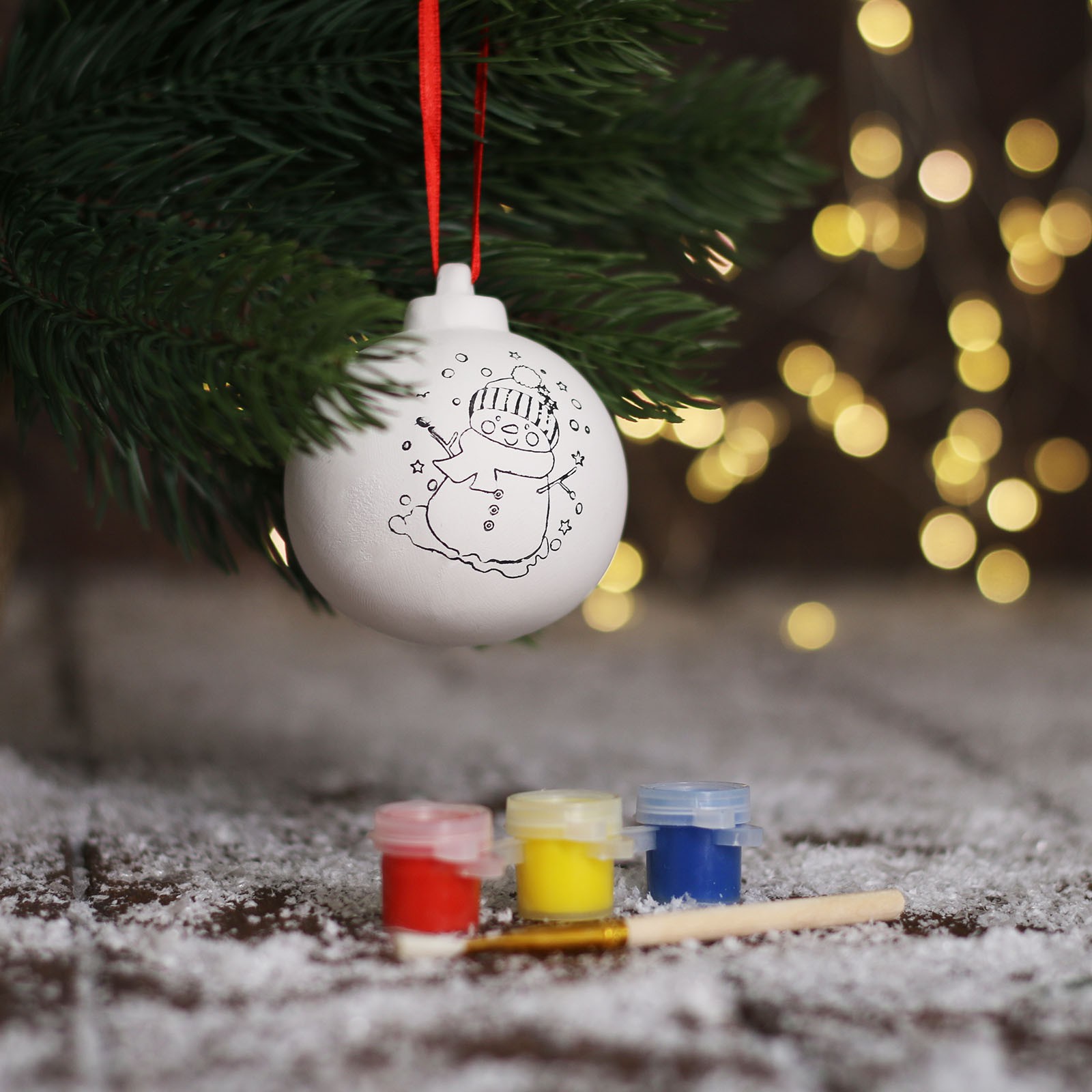 Новогодний шар под раскраску Школа Талантов Снеговик в шапочке с подвесом - фото 2