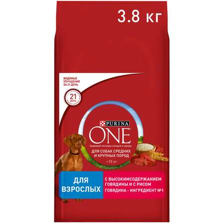 Корм для собак Purina One средних и крупных пород говядина-рис 3.8кг