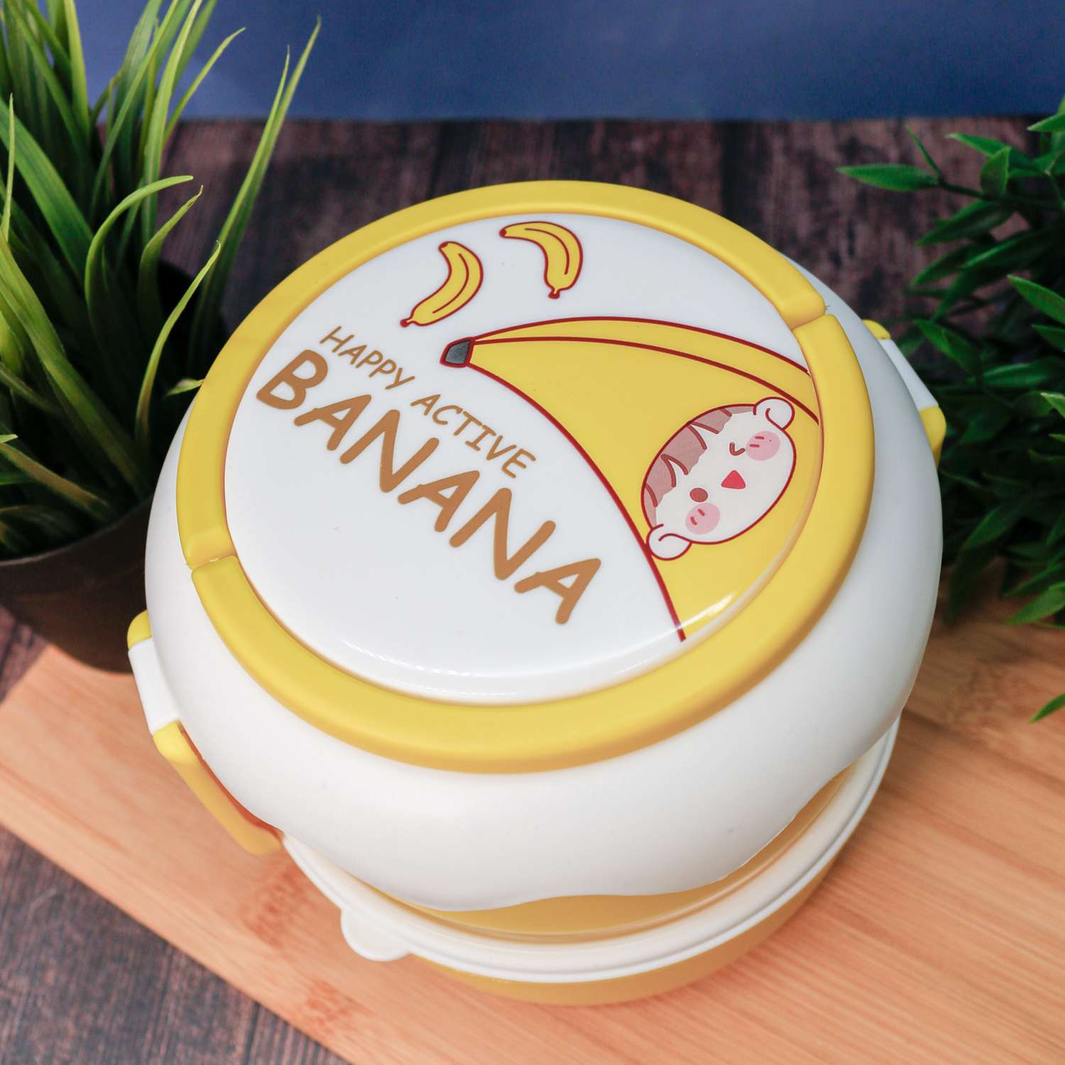Ланч-бокс контейнер для еды iLikeGift Circle happy banana с приборами - фото 5