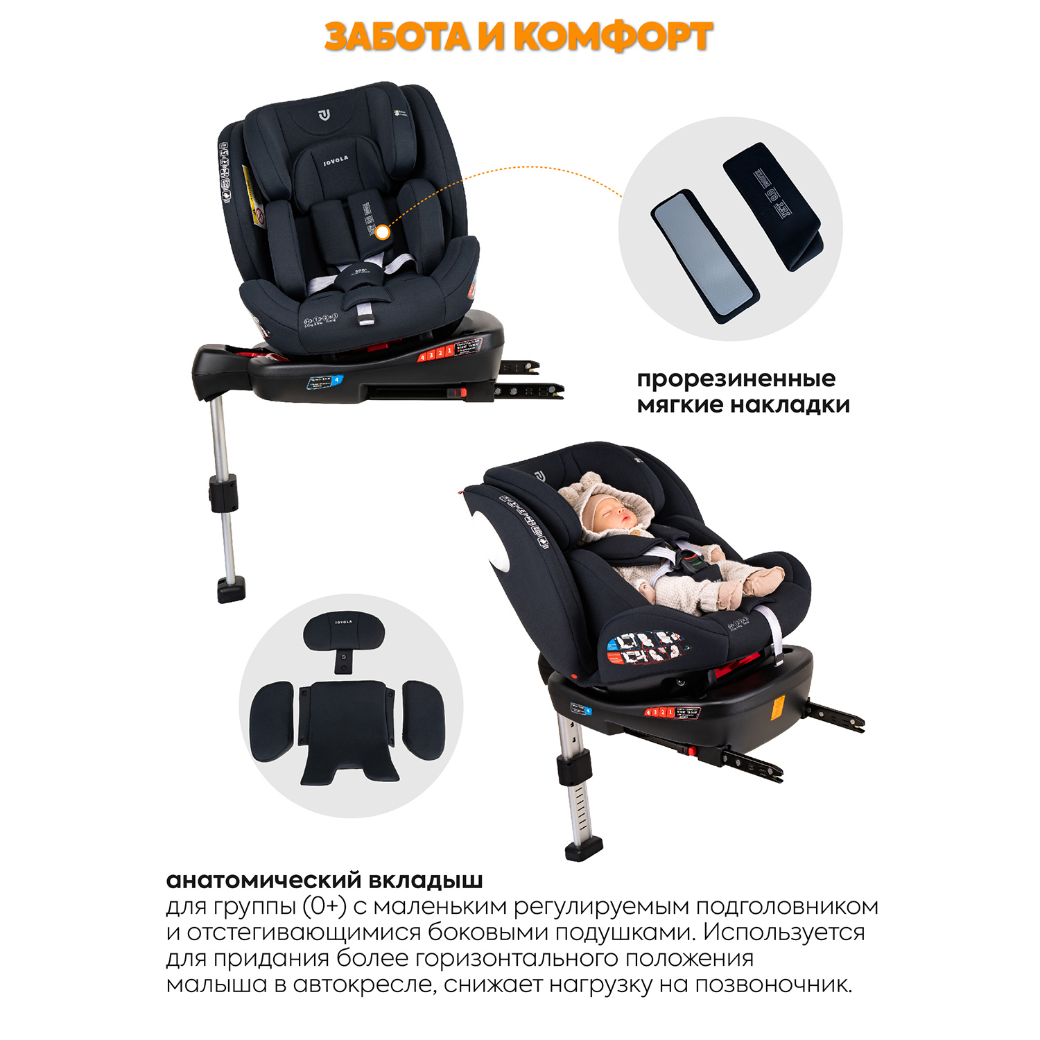 Автокресло JOVOLA Jet Isofix для новорожденных 0-36 кг группа 0+1+2+3 с упором в пол черный - фото 6