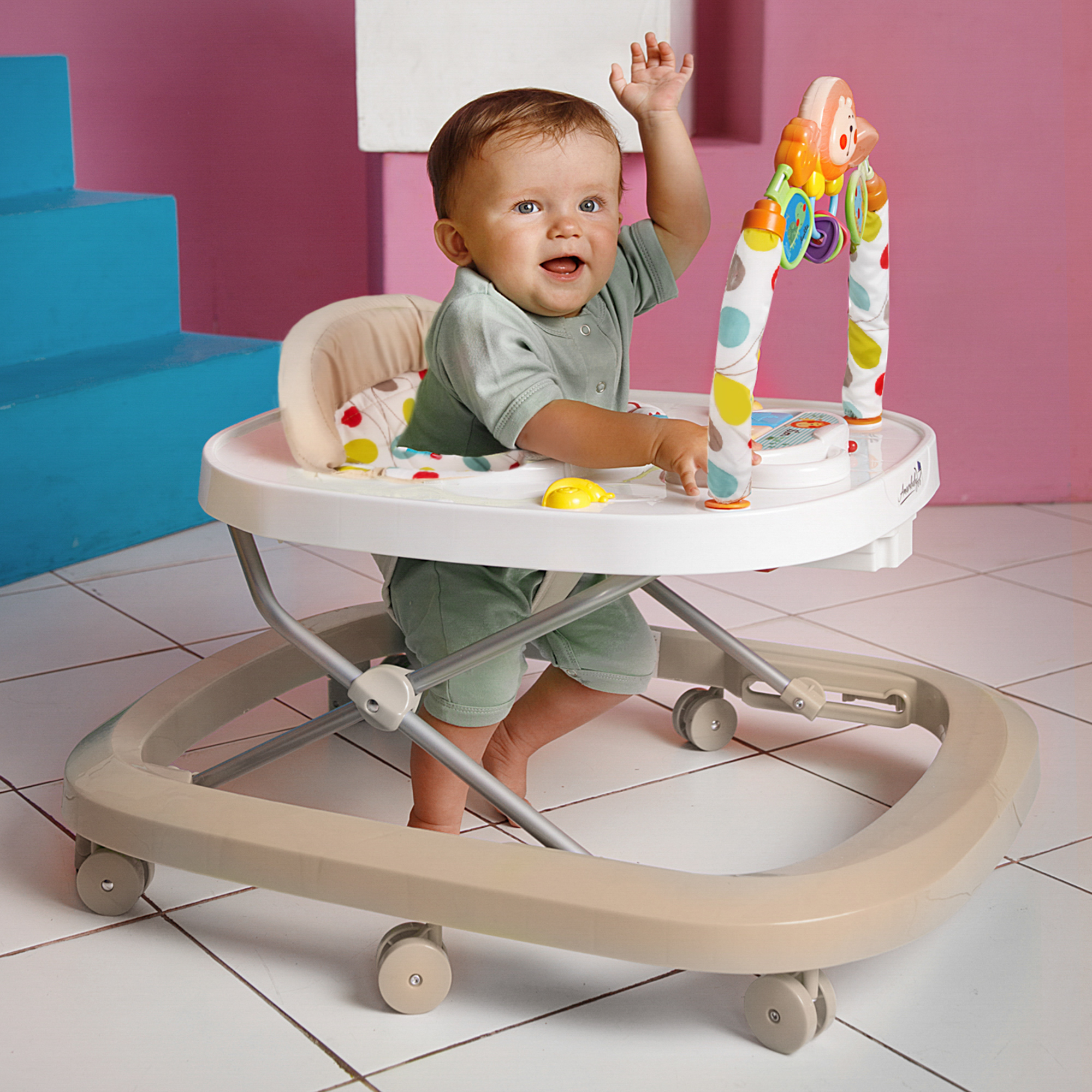 Ходунки Amarobaby Walking Baby с электронной игровой панелью Бежевый - фото 8