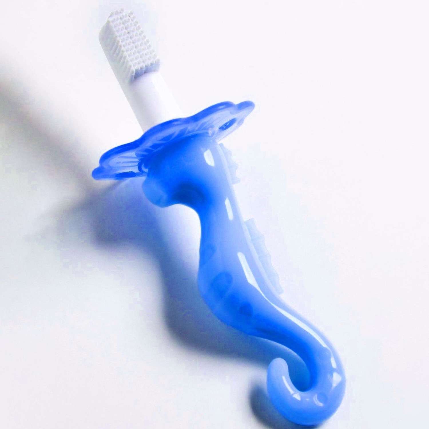 Детская зубная щетка-массажер Крошка Я силиконовая с ограничителем от 3 месяцев+ голубая - фото 1