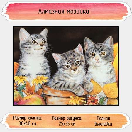 Алмазная мозаика Seichi Три котёнка 30х40 см