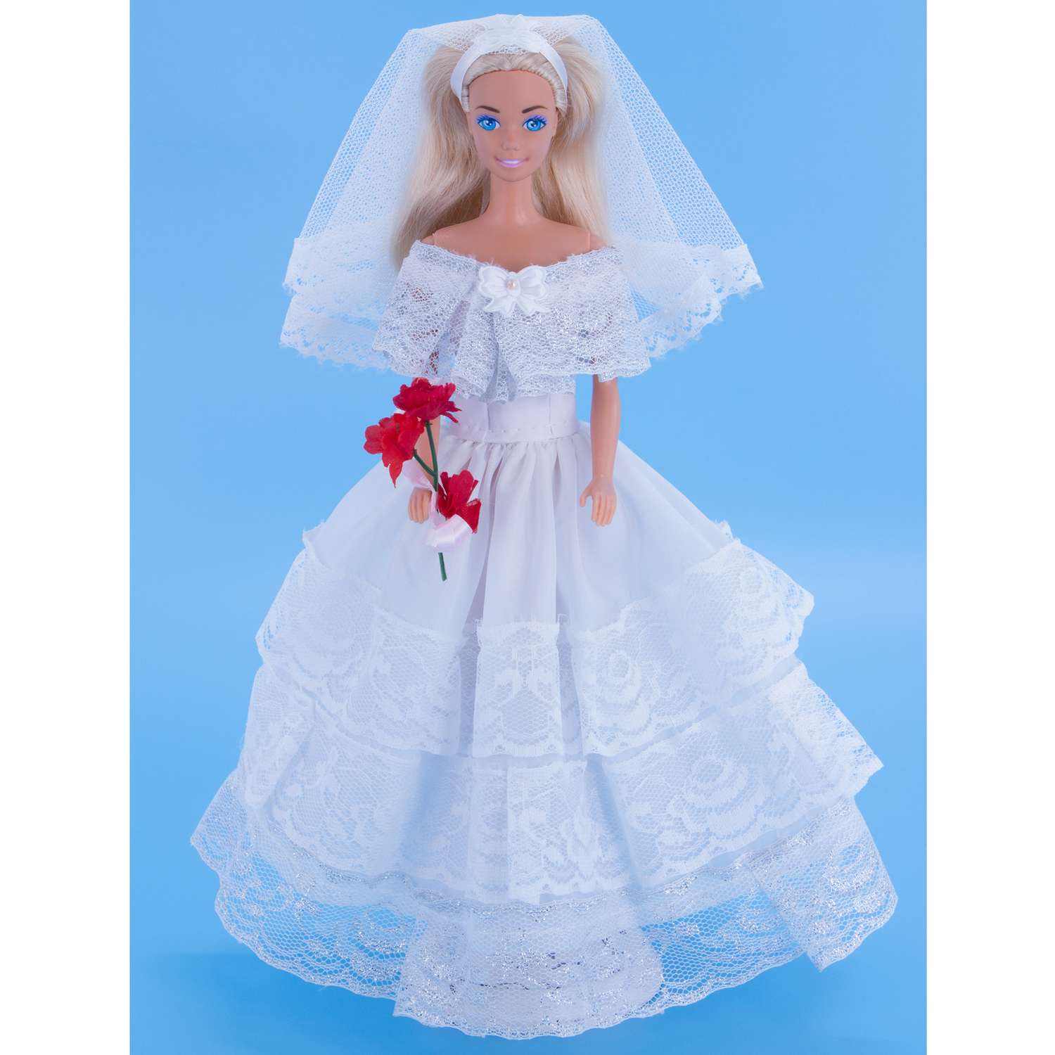 Одежда для кукол Модница 29 см Свадебное платье с фатой 1904 белый-серебро 1904белый&amp;серебро - фото 1