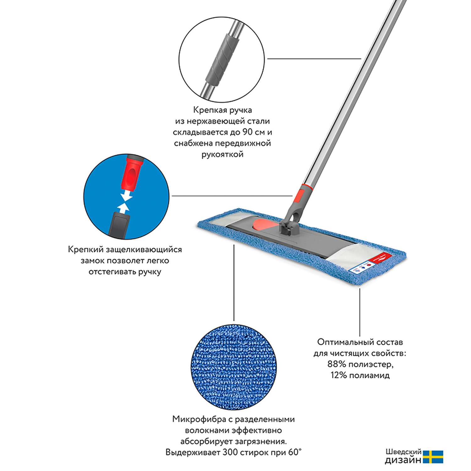 Швабра Nordic Stream для мытья пола с телескопической ручкой 160 см и насадкой - фото 13