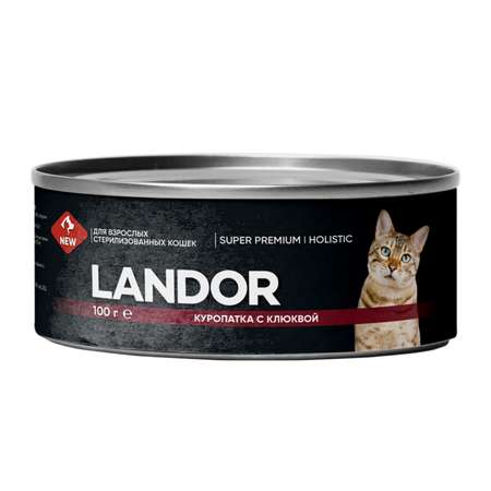 Корм для кошек Landor 0.1кг стерилизованных куропатка с клюквой ж/б