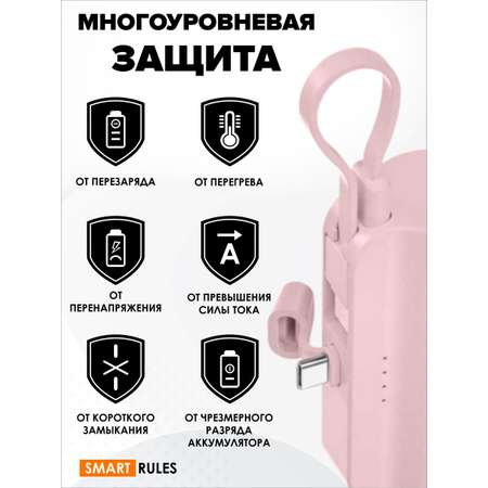 Повербанк внешний аккумулятор SmartRules Для телефона type-c 5000 mah Pink