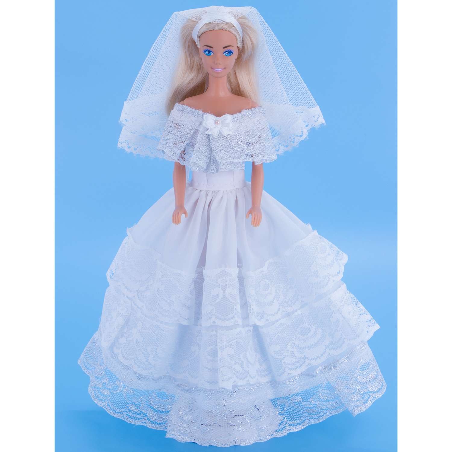 Одежда для кукол Модница 29 см Свадебное платье с фатой 1904 белый-серебро 1904белый&amp;серебро - фото 15