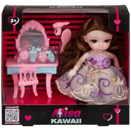 Кукла шарнирная 15 см 1TOY Alisa Kawaii с длинными волосами брюнетка БЖД bjd аниме экшн фигурка с аксессуарами