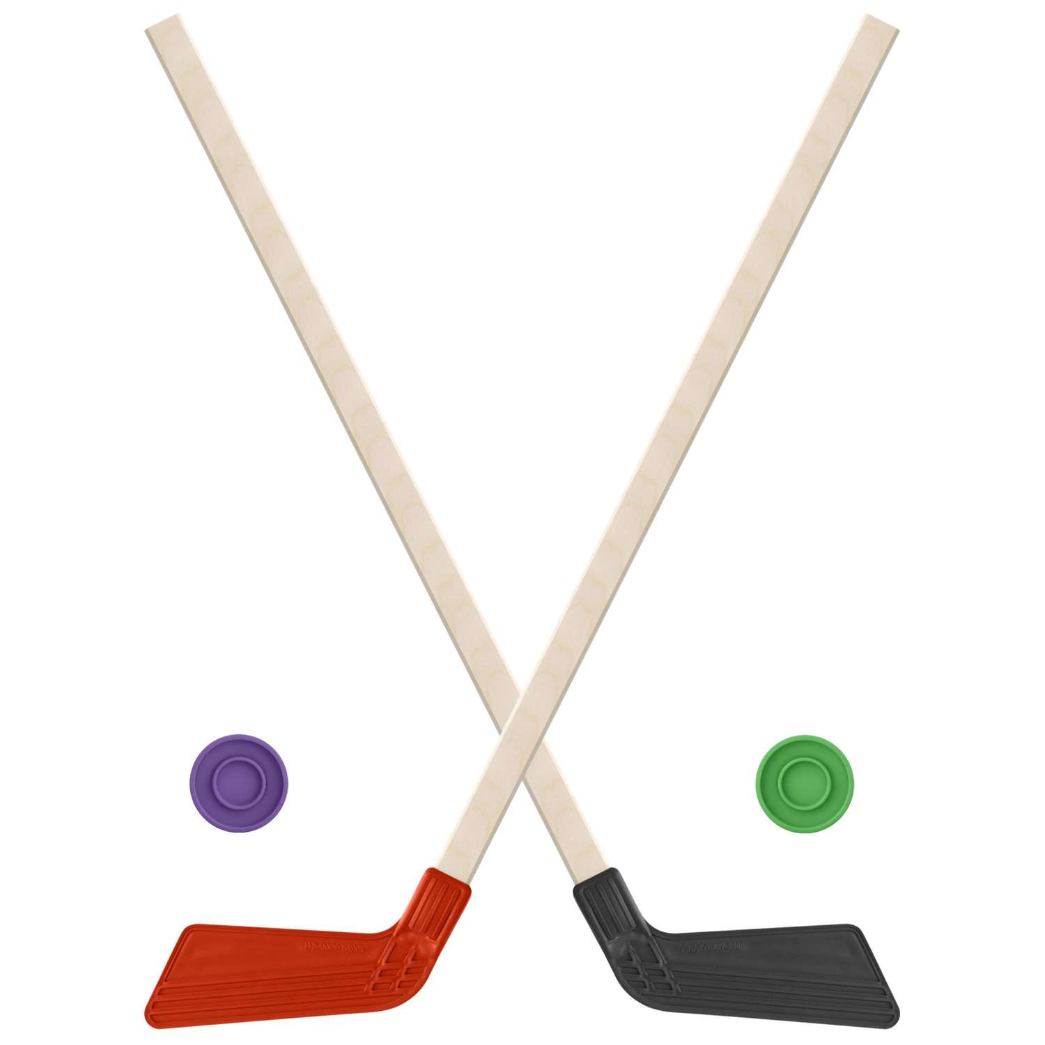 Набор для хоккея Задира Клюшка хоккейная детская красная и чёрная 80 см + 2 шайбы - фото 1