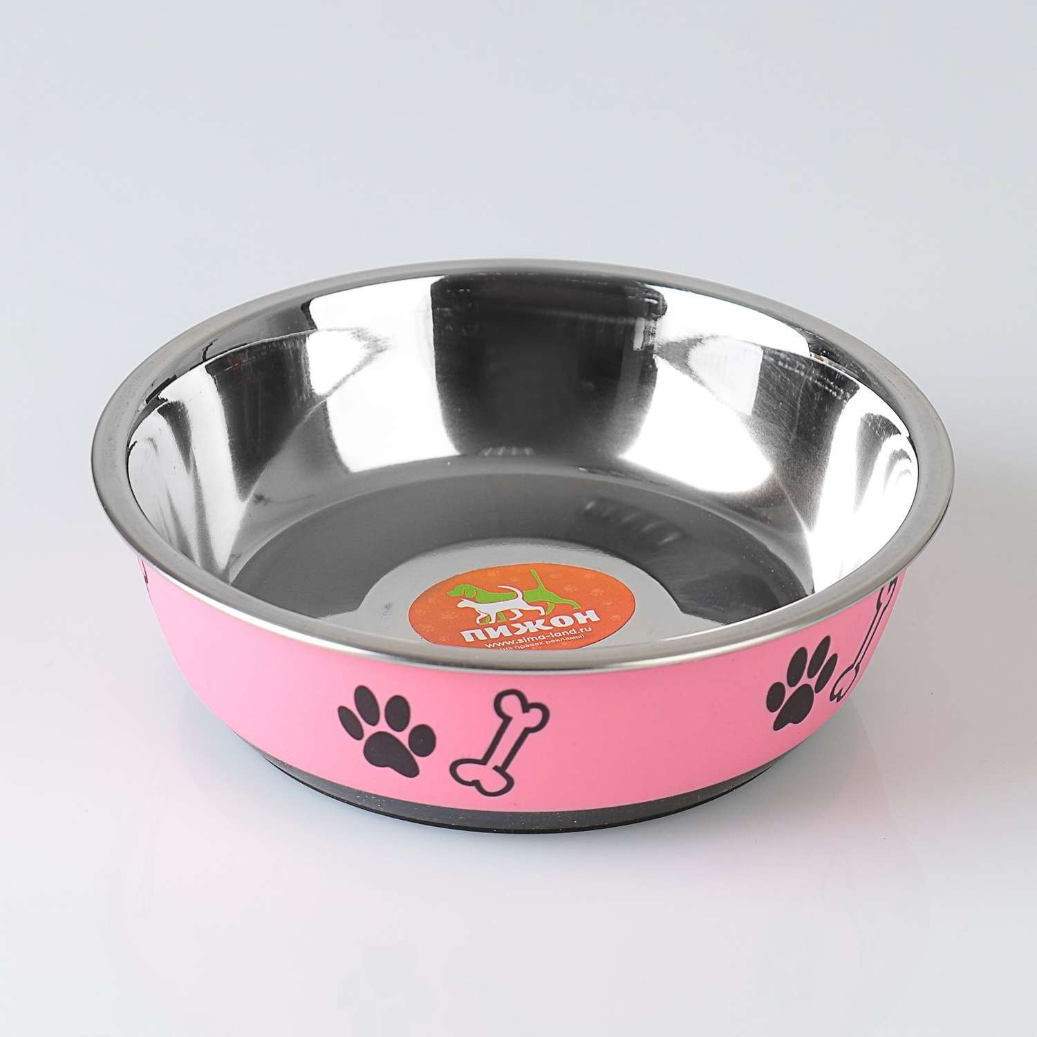 Миска для собак Пижон округлая с нескользящим основанием и принтом 450 мл розовая - фото 2