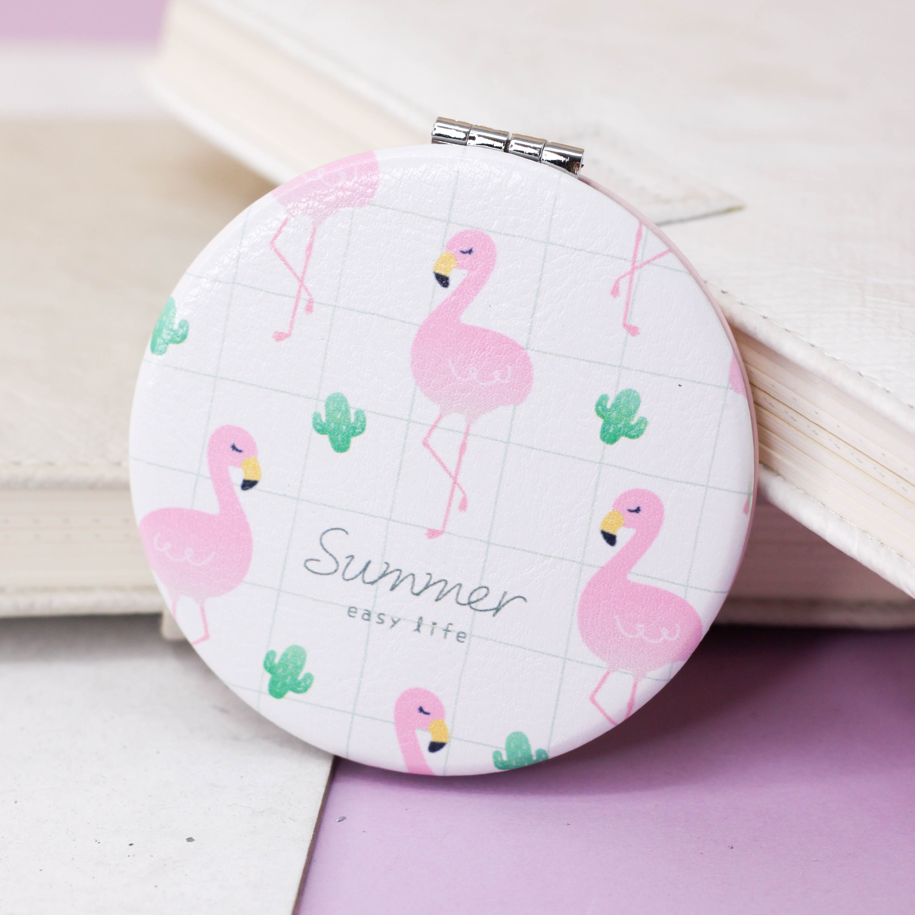 Зеркало карманное iLikeGift Flamingo summer three white с увеличением - фото 1