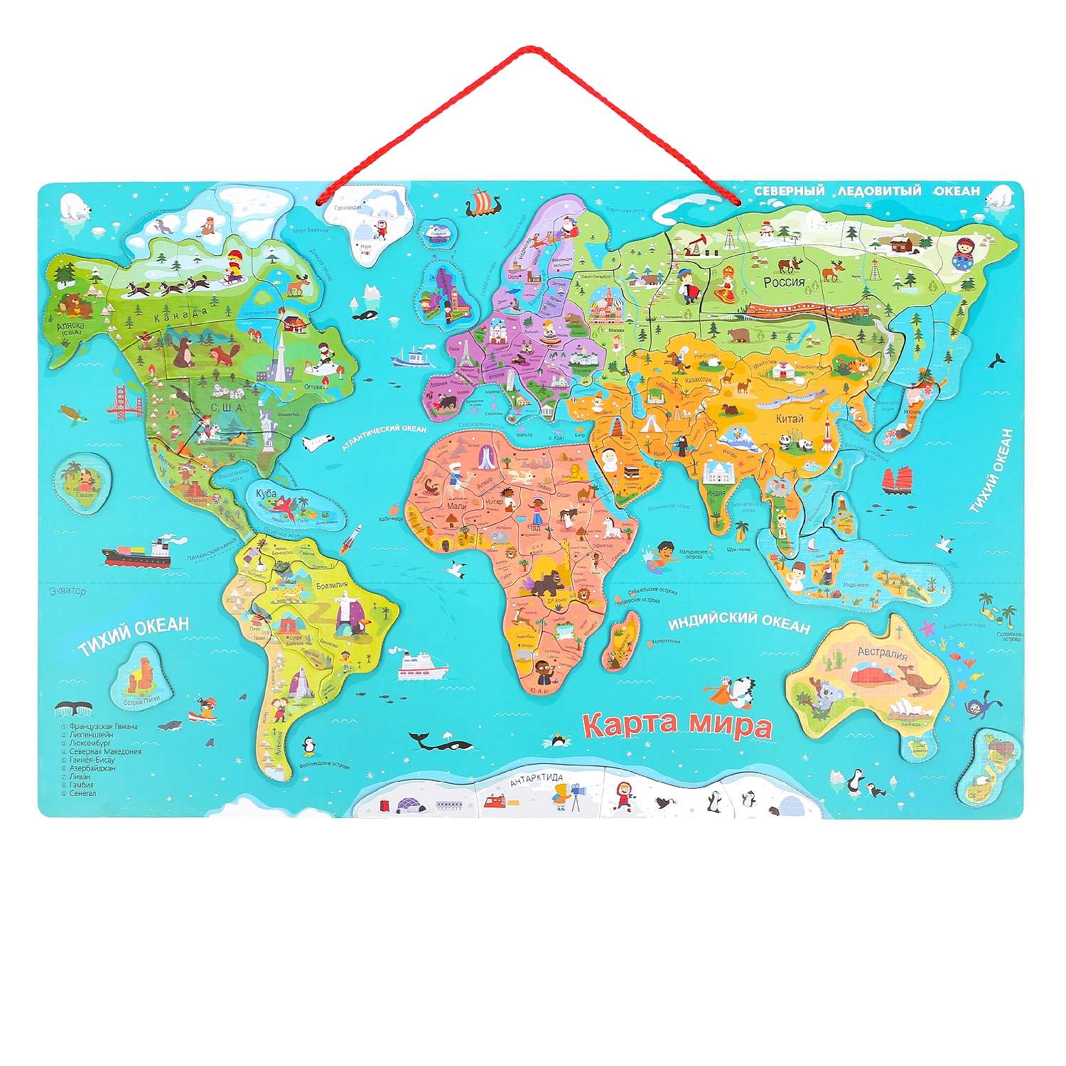 Магнитный пазл TOPBRIGHT географическая деревянная Карта Мира - фото 1