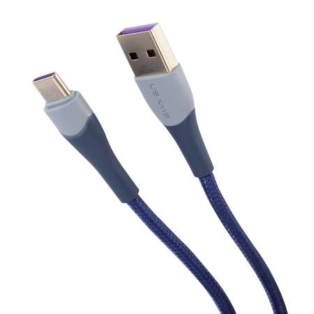 Дата-кабель USAMS SJ542 U77 USB - Type-C 3А с подсветкой нейлоновая оплетка 1.2m синий S