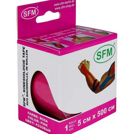 Кинезиотейп SFM Hospital Products Plaster на хлопковой основе 5х500 см розового цвета в диспенсере