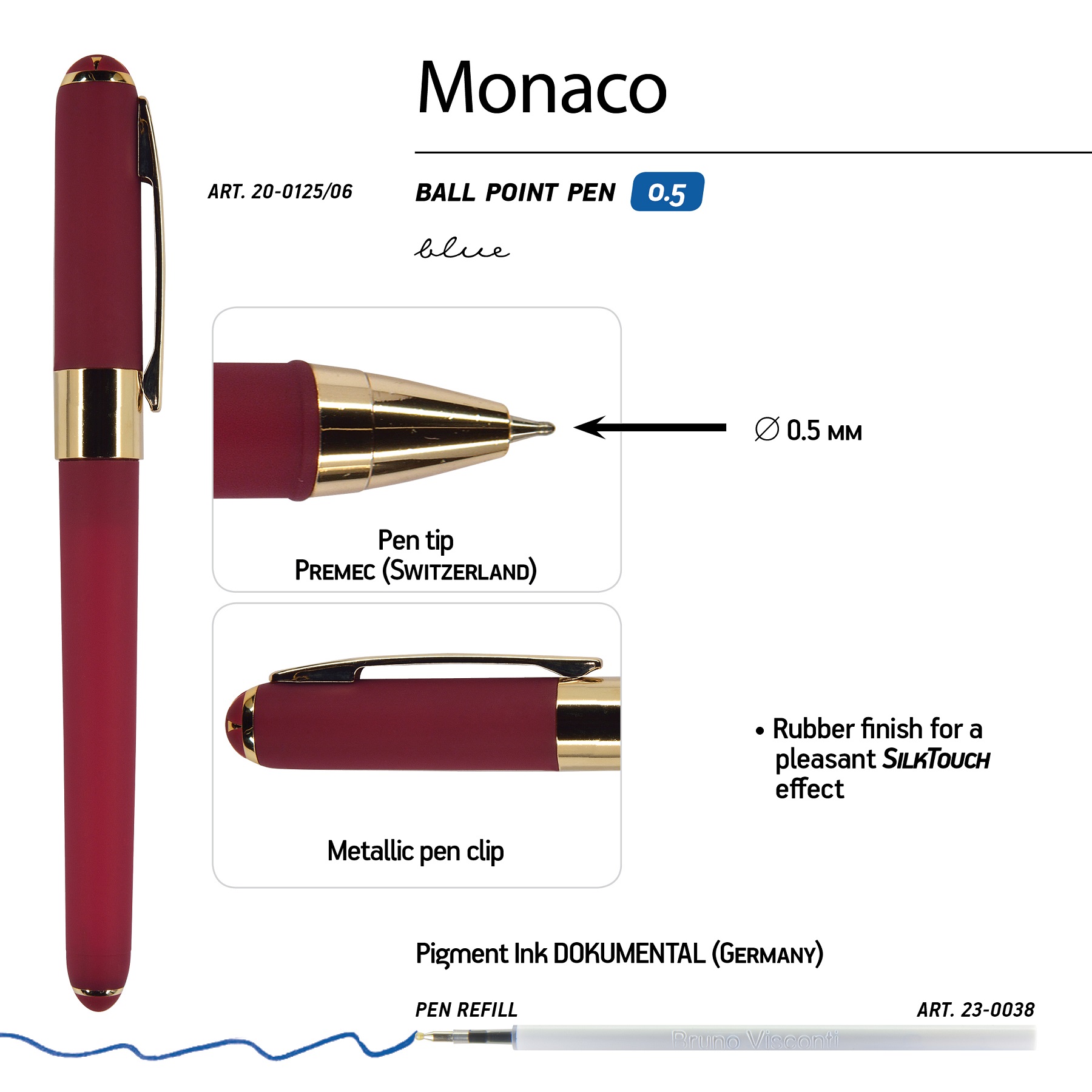 Набор из 2-х шариковых ручек Bruno Visconti Monaco бордовый корпус оранжевая коробка - фото 4