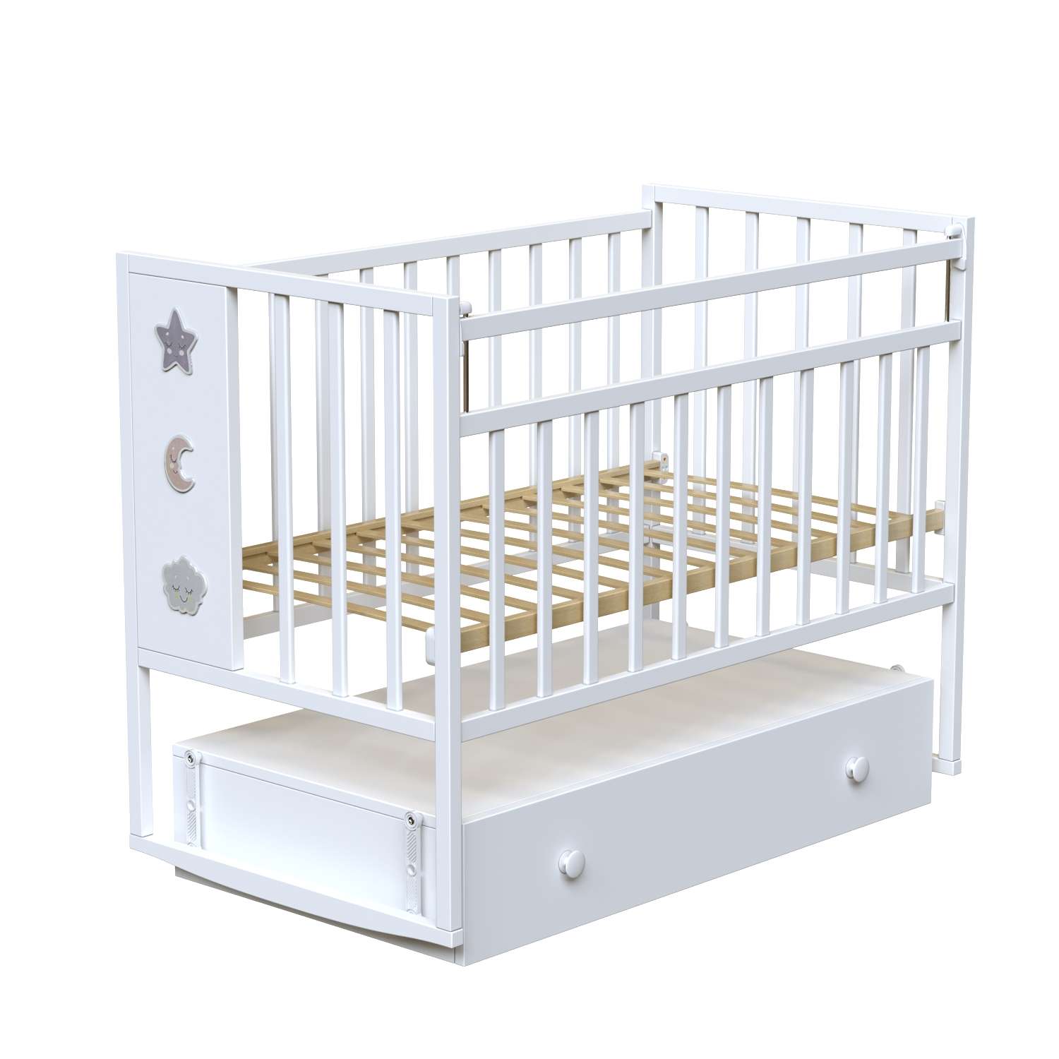 Детская кроватка ВДК прямоугольная, продольный маятник (белый) - фото 1