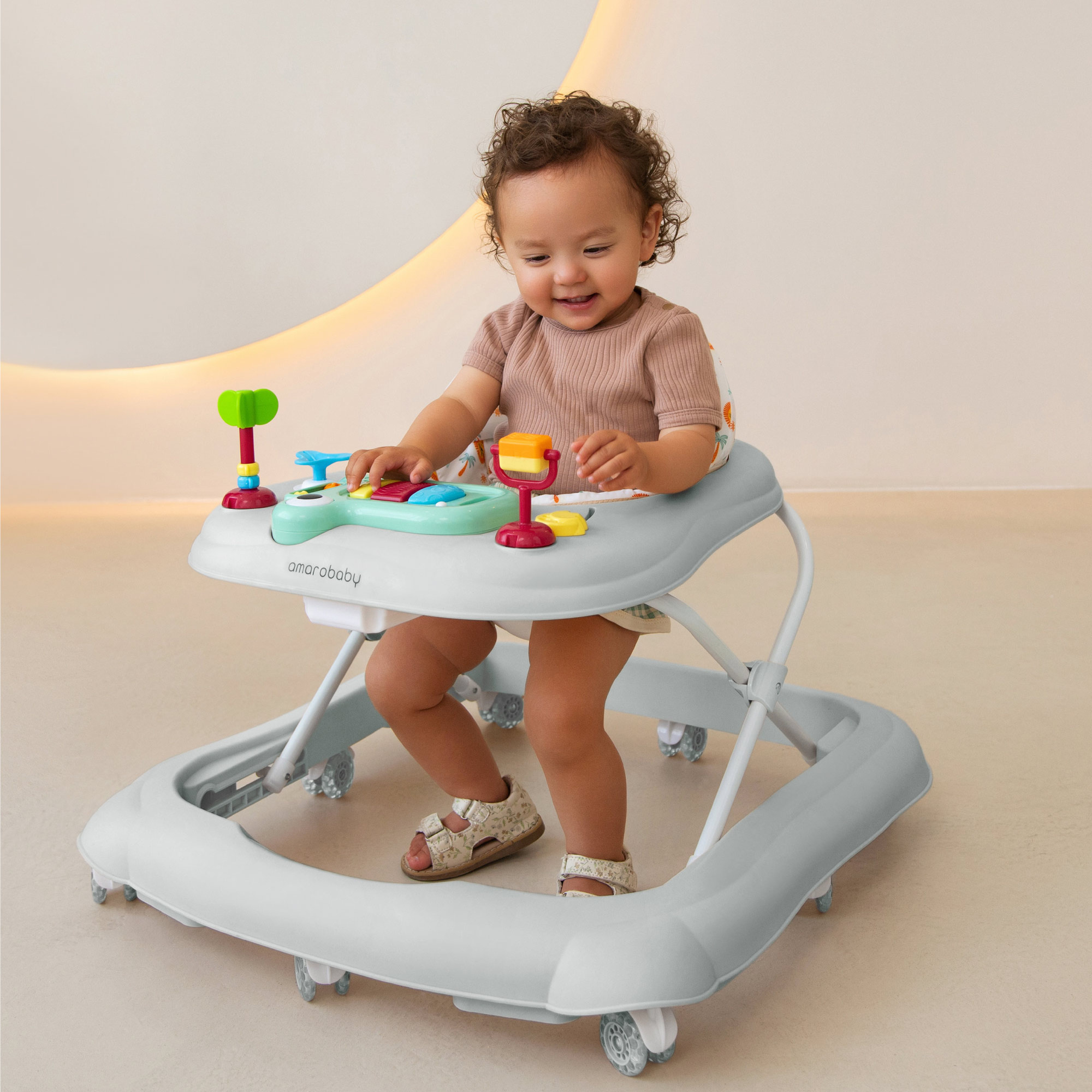 Ходунки детские Amarobaby First Steps с электронной игровой панелью Серый - фото 1