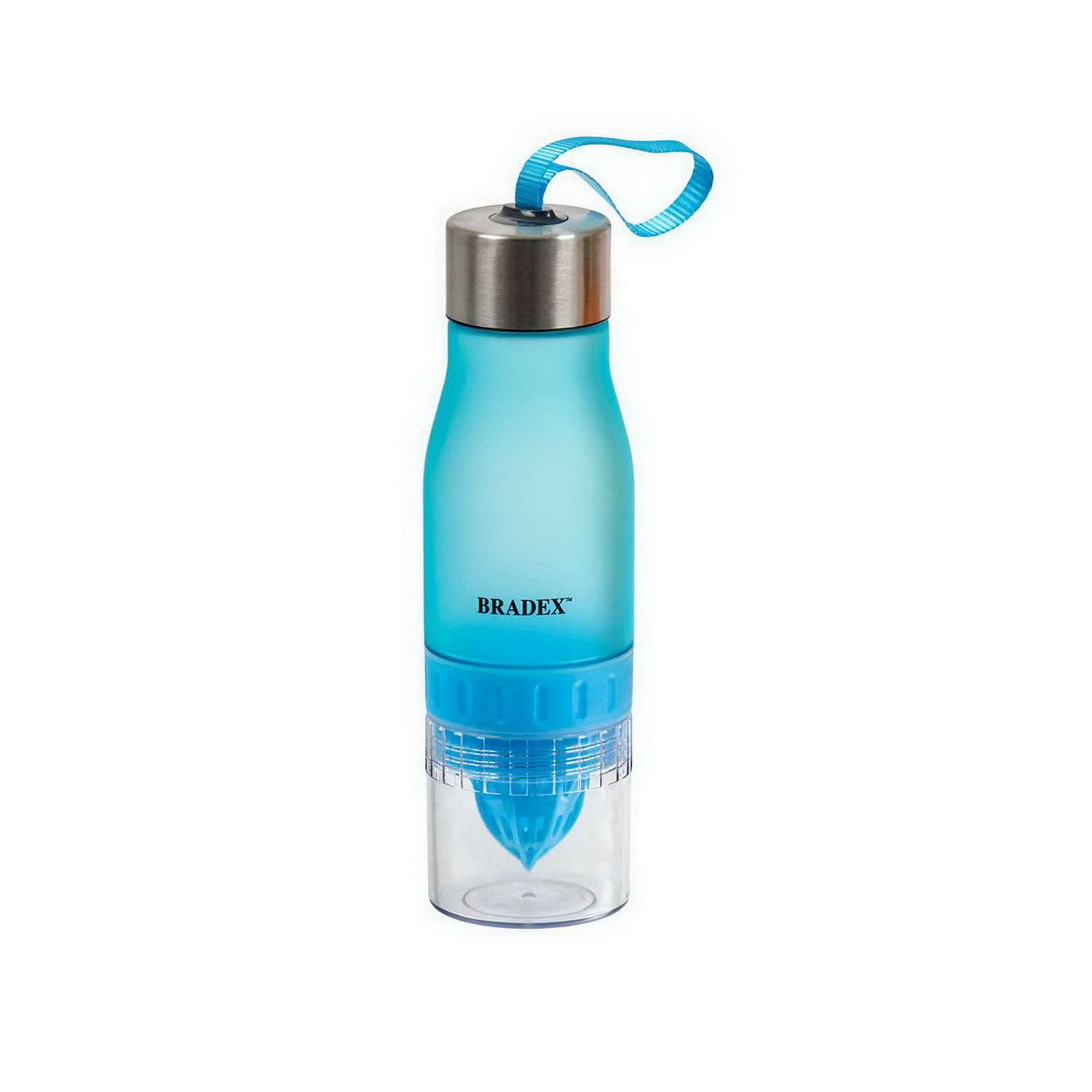 Бутылка для воды Bradex 0.6л голубая с соковыжималкой SF 0521 - фото 1