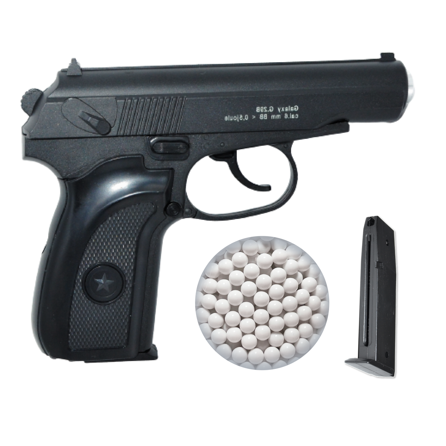 Пневматический пистолет Galaxy Макарова черная рукоятка второй магазин и шарики 1000 шт. - фото 1