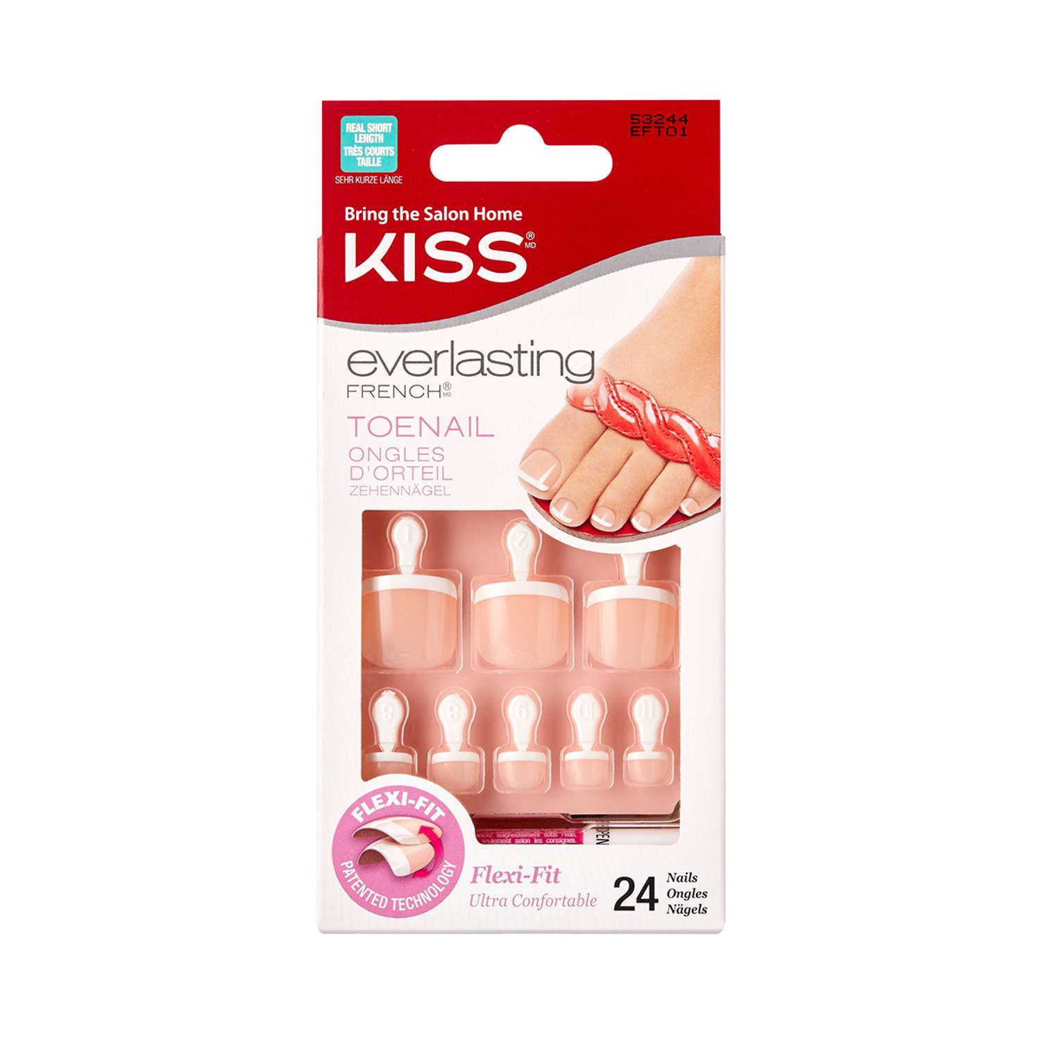 Накладные ногти Kiss с клеем Ультра стойкий французский педикюр 24 шт - фото 1