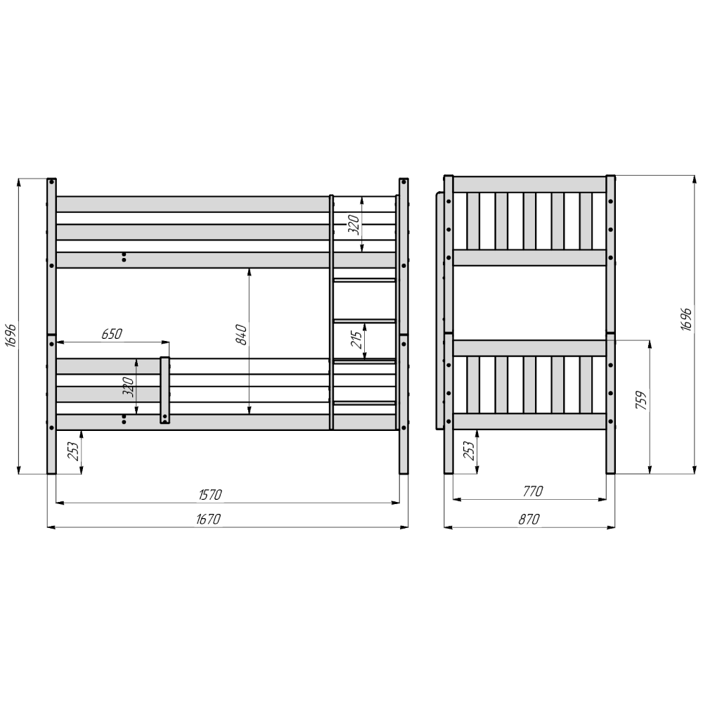 Кровать двухъярусная Савушка деревянная 80х160 белая - фото 10