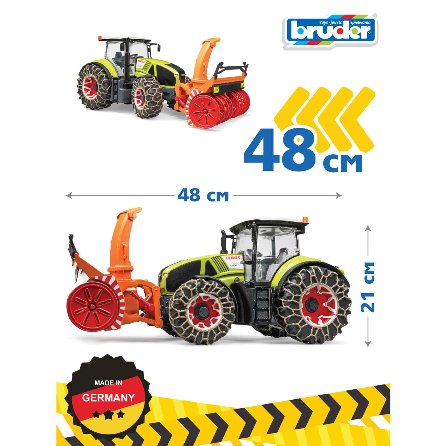 Игрушка BRUDER Трактор Claas Axion 950 c цепями и снегоочистителем 03-017 - фото 2