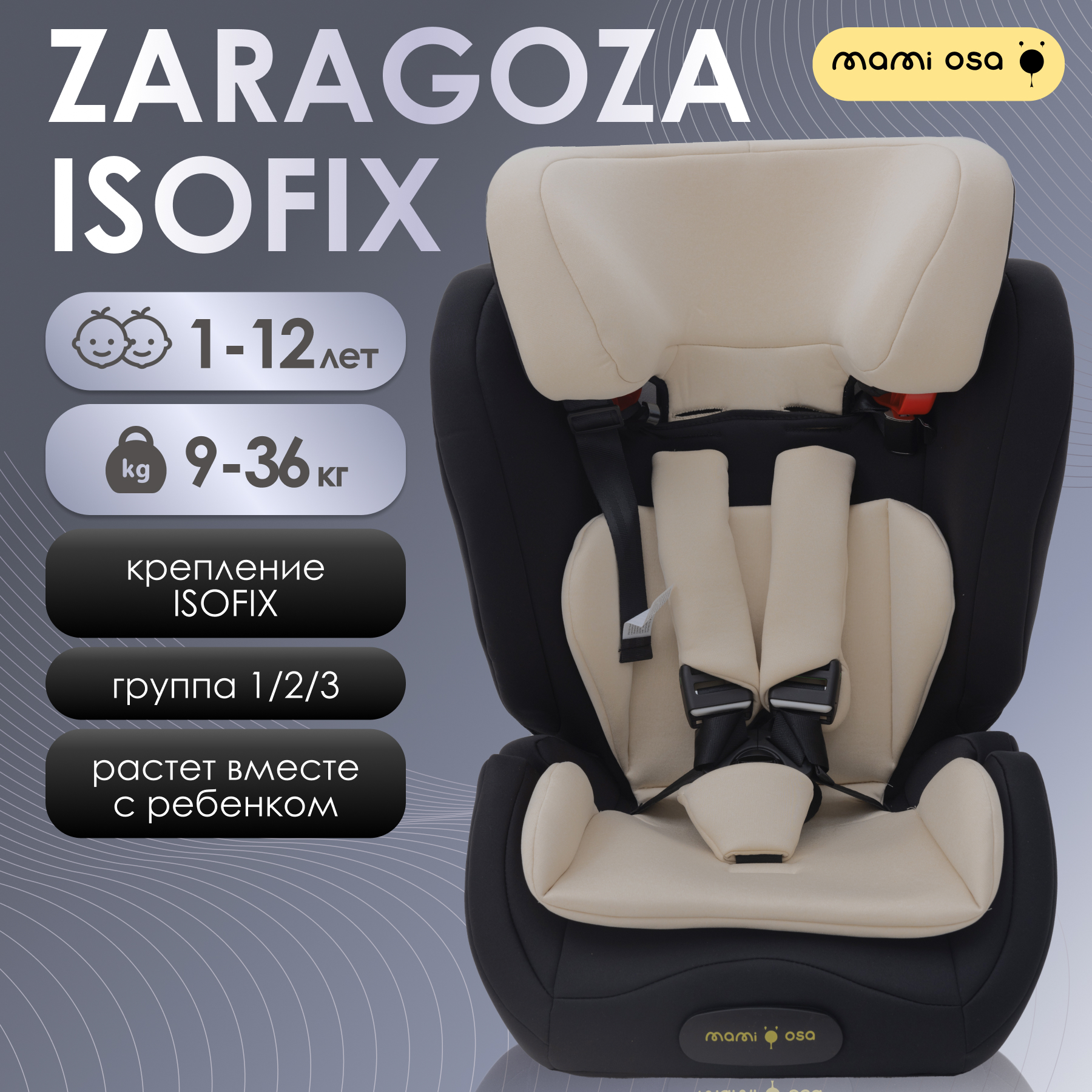 Автокресло Mamiosa Zaragoza Isofix 1/2/3 (9-36 кг) - фото 1