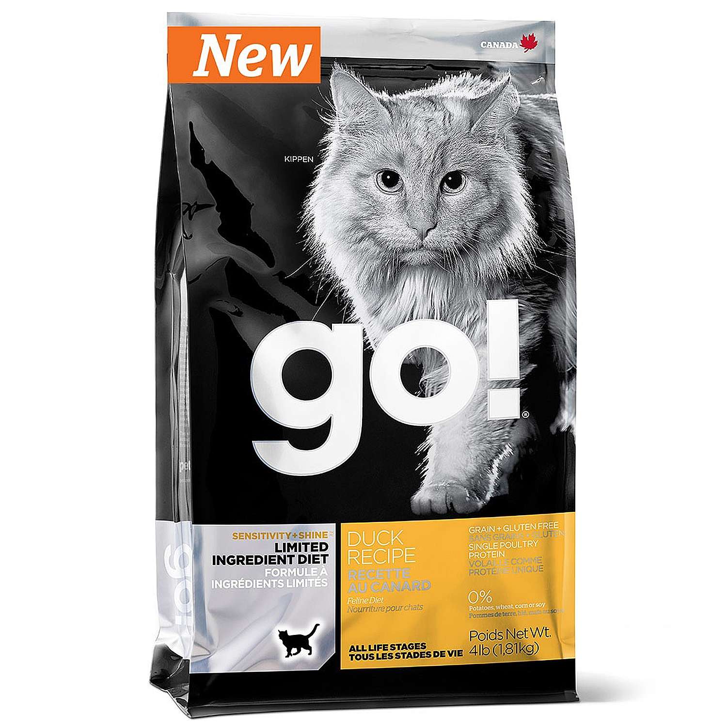 Корм сухой для кошек GO 1.81кг беззерновой с уткой для чувствительного пищеварения - фото 1